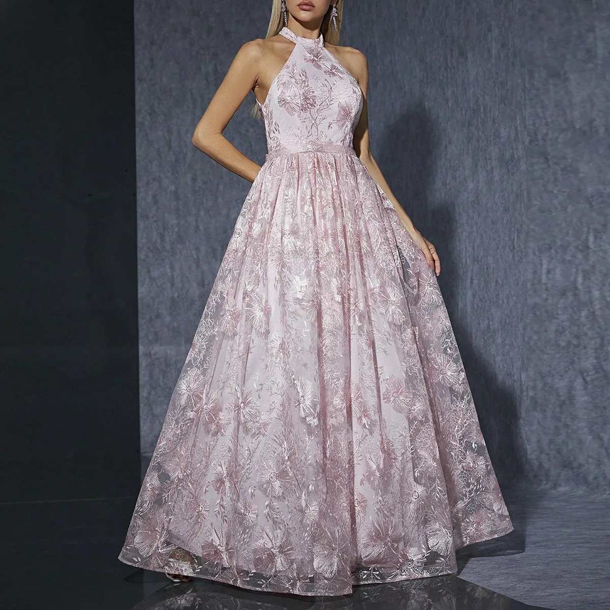 Elegant Halter Pink Sweet Party Evening Dress