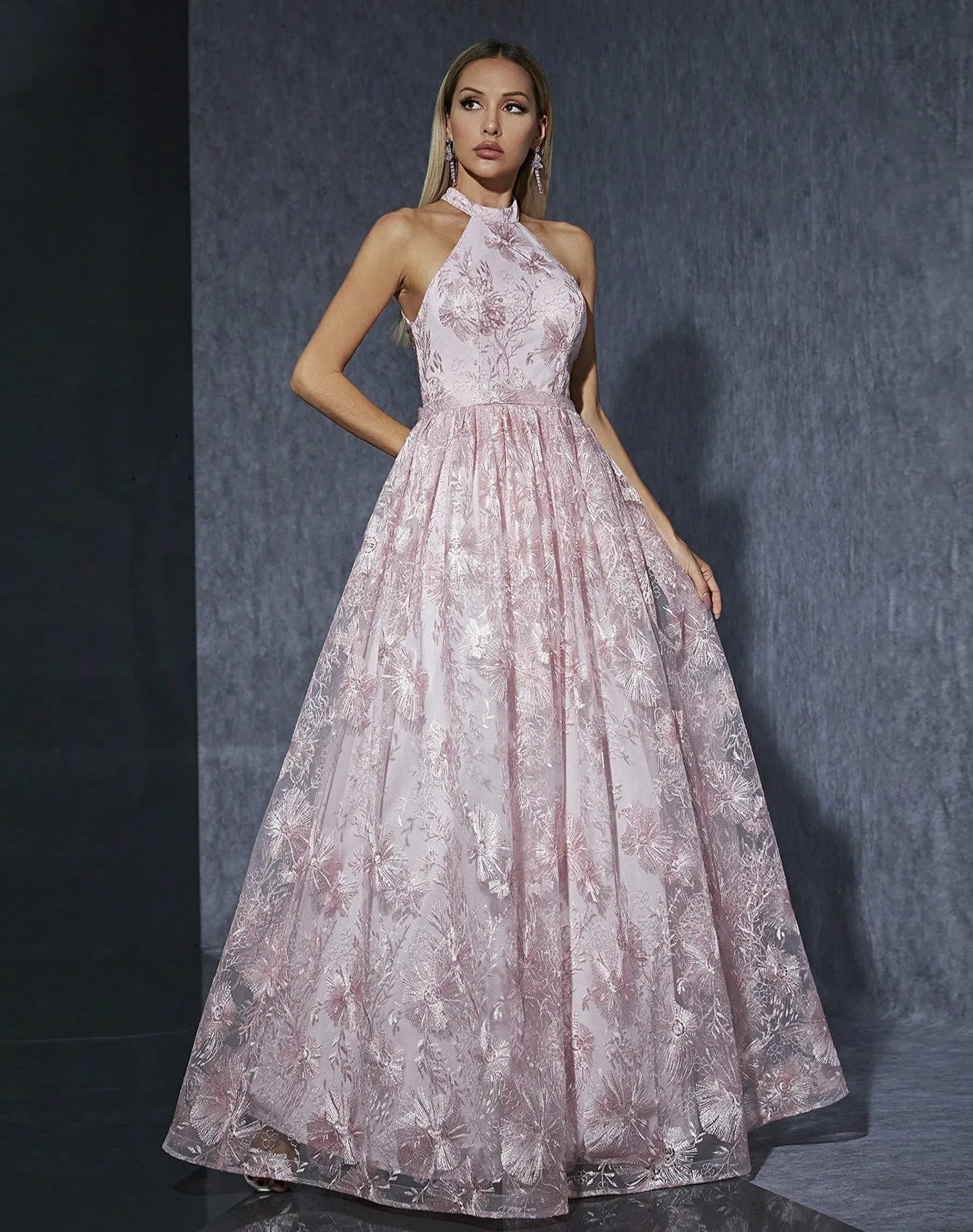 Elegant Halter Pink Sweet Party Evening Dress