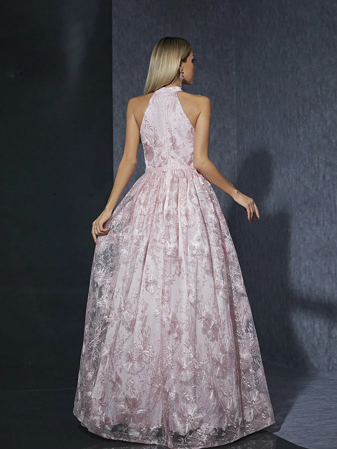 Elegant Halter Pink Sweet Party Evening Dress