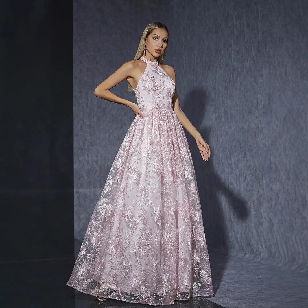 Elegant Halter Pink Sweet Party Evening Dress