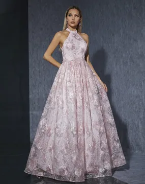 Elegant Halter Pink Sweet Party Evening Dress