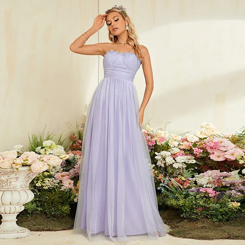 Elegant Slim Fit Lace Strapless Evening Dress