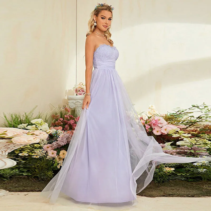 Elegant Slim Fit Lace Strapless Evening Dress