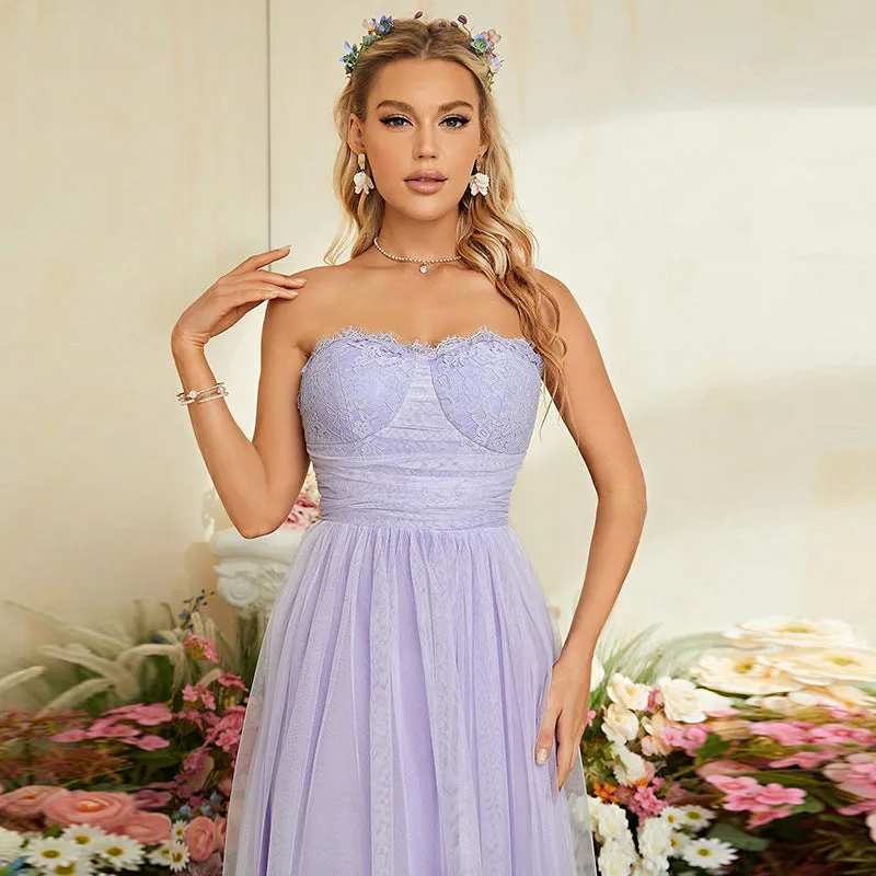 Elegant Slim Fit Lace Strapless Evening Dress