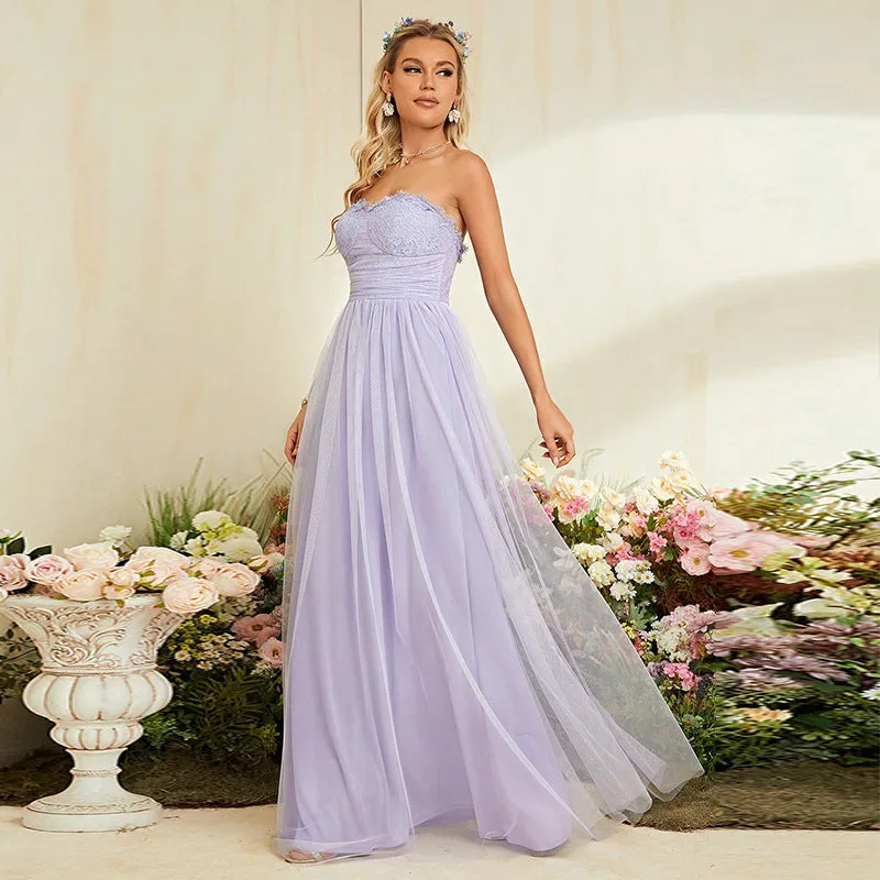Elegant Slim Fit Lace Strapless Evening Dress