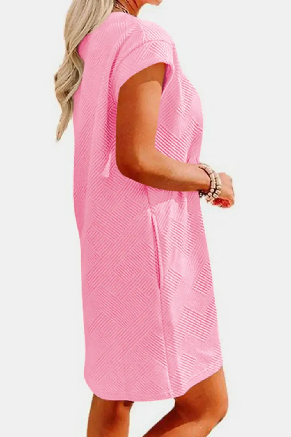 Fashion Women Dress Textured Round Neck Cap Sleeve Casual Dress