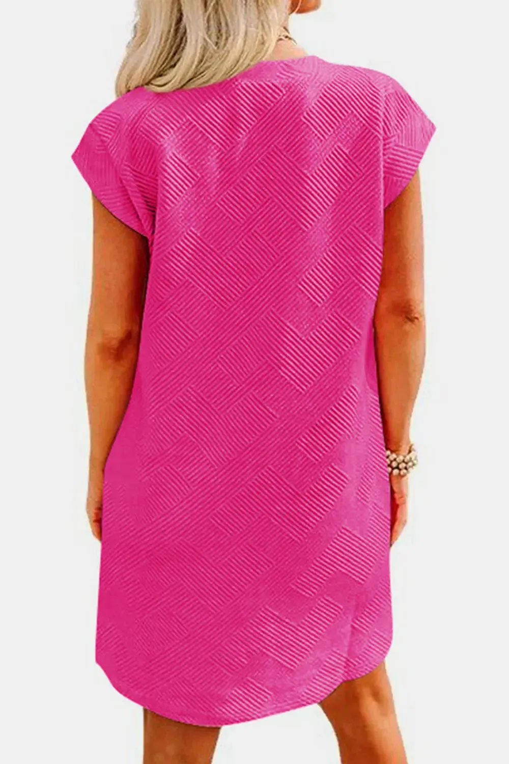Fashion Women Dress Textured Round Neck Cap Sleeve Casual Dress