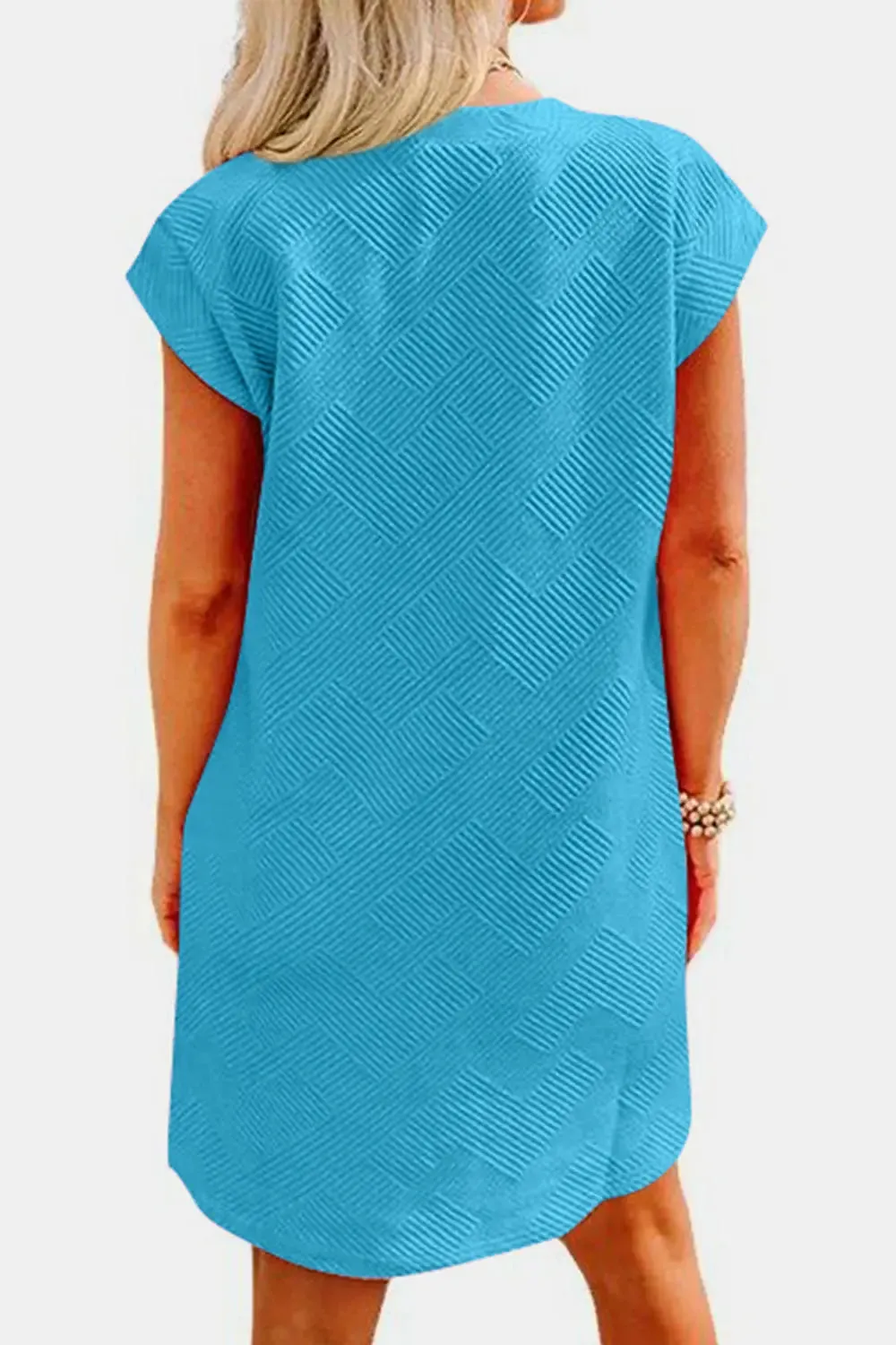Fashion Women Dress Textured Round Neck Cap Sleeve Casual Dress
