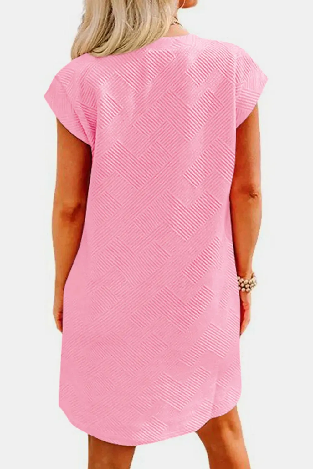 Fashion Women Dress Textured Round Neck Cap Sleeve Casual Dress