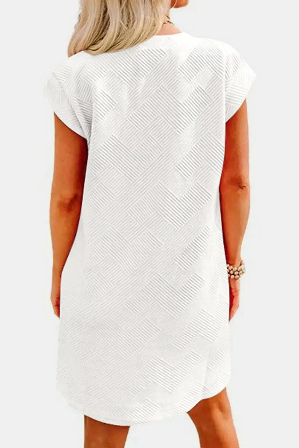 Fashion Women Dress Textured Round Neck Cap Sleeve Casual Dress