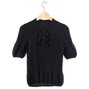 Fendi Black Mohair Short Sleeve Bead Embellished Knit Sweater - IT40 / XS