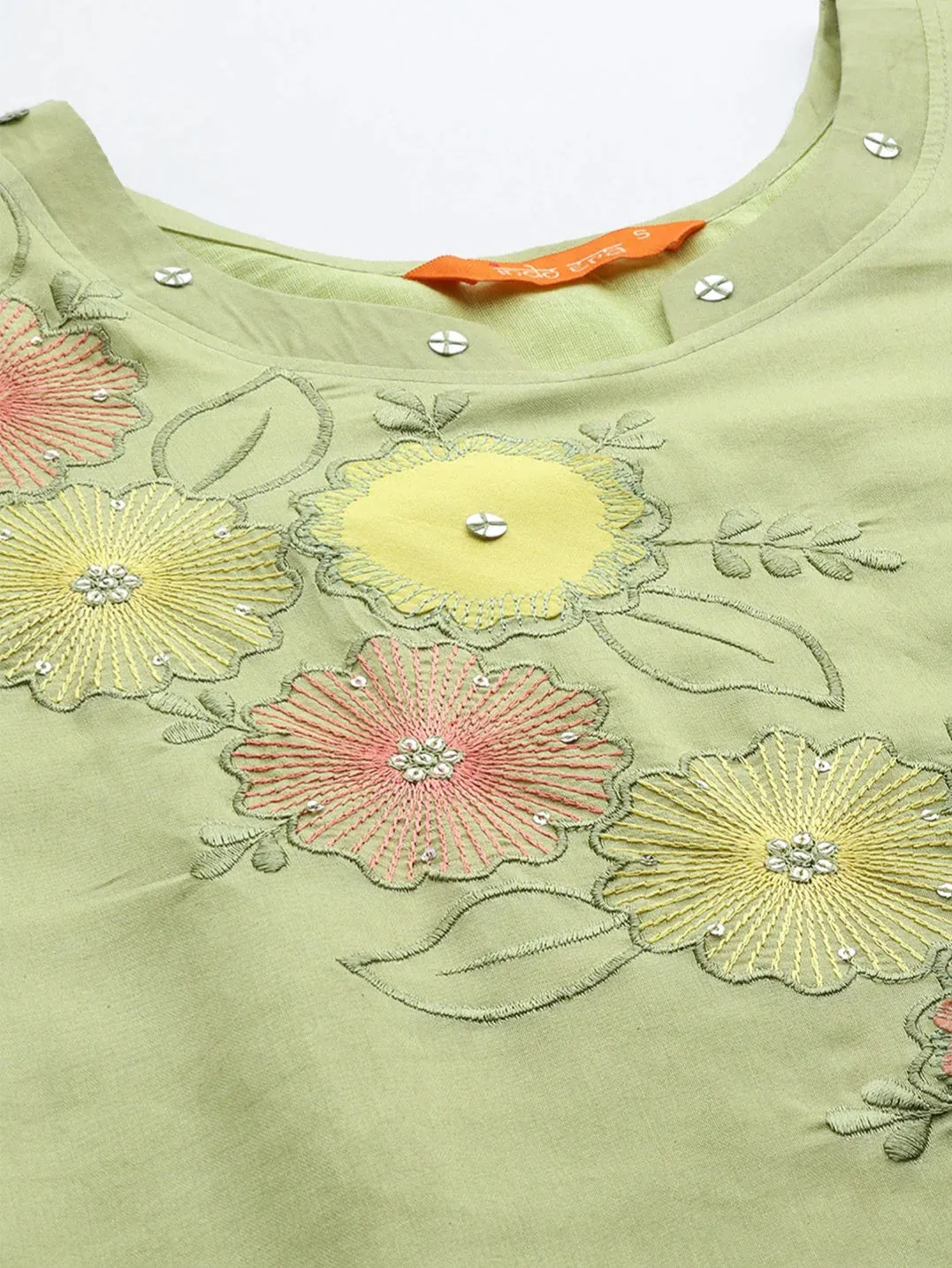 Green Floral Embroidered Sequinned Kurta Set