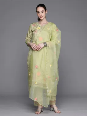 Green Floral Embroidered Sequinned Kurta Set