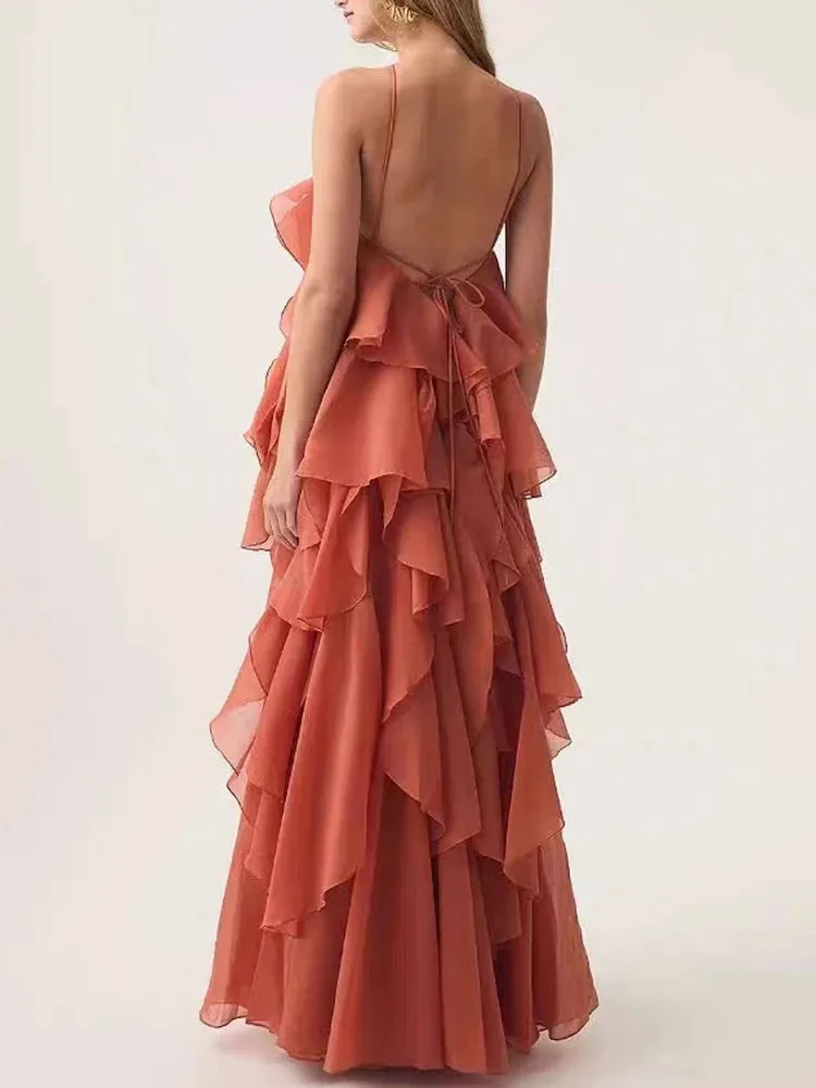 Halter 3D Flower Flounce Irregular Loose Maxi Dress