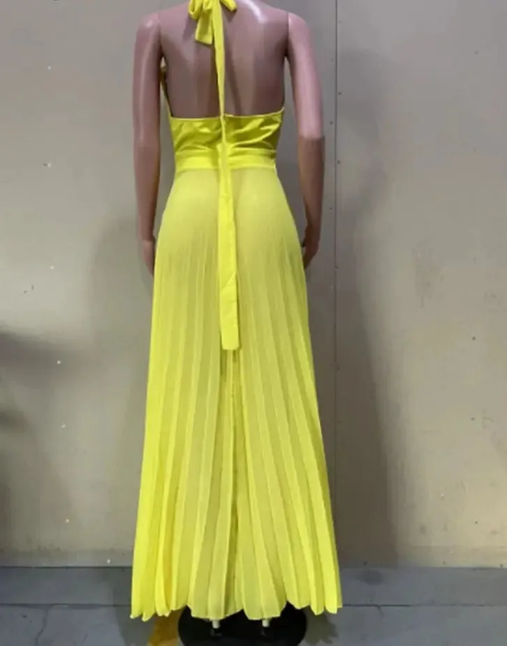 Halter Neck Chiffon Pleated Maxi Dress