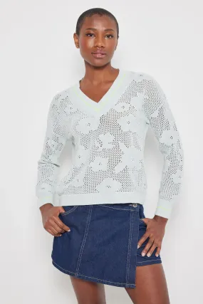 Ice Blue Open Knit Floral Design Poppy Sweater