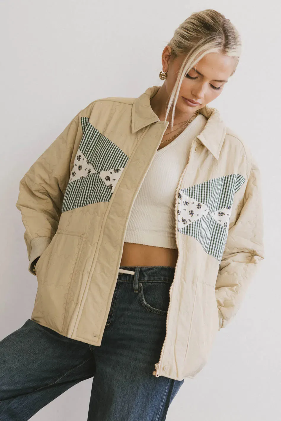 Karlie Quilted Jacket in Khaki - FINAL SALE
