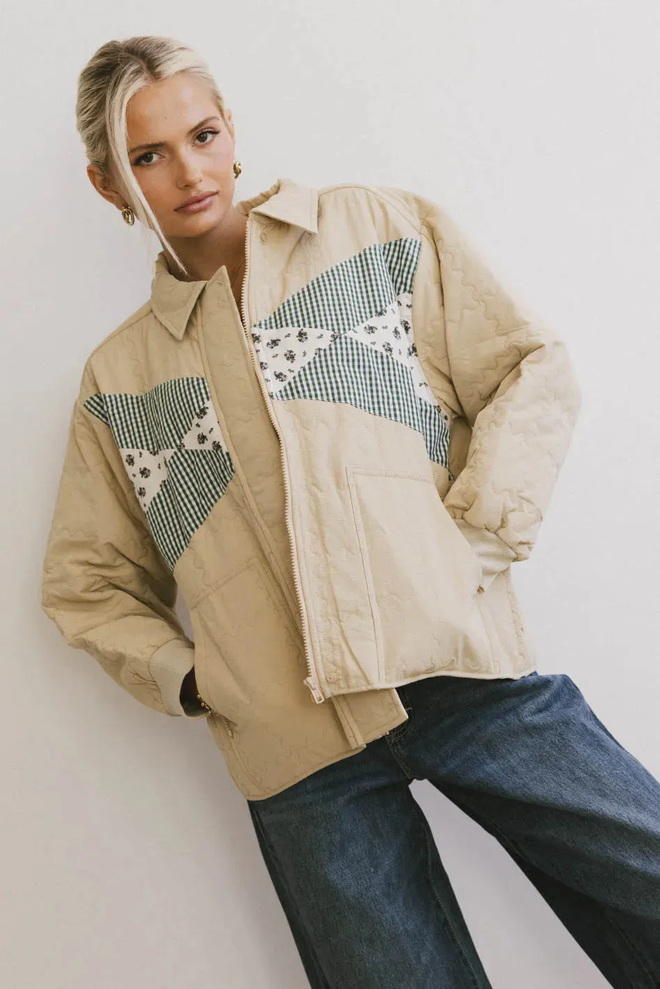 Karlie Quilted Jacket in Khaki - FINAL SALE