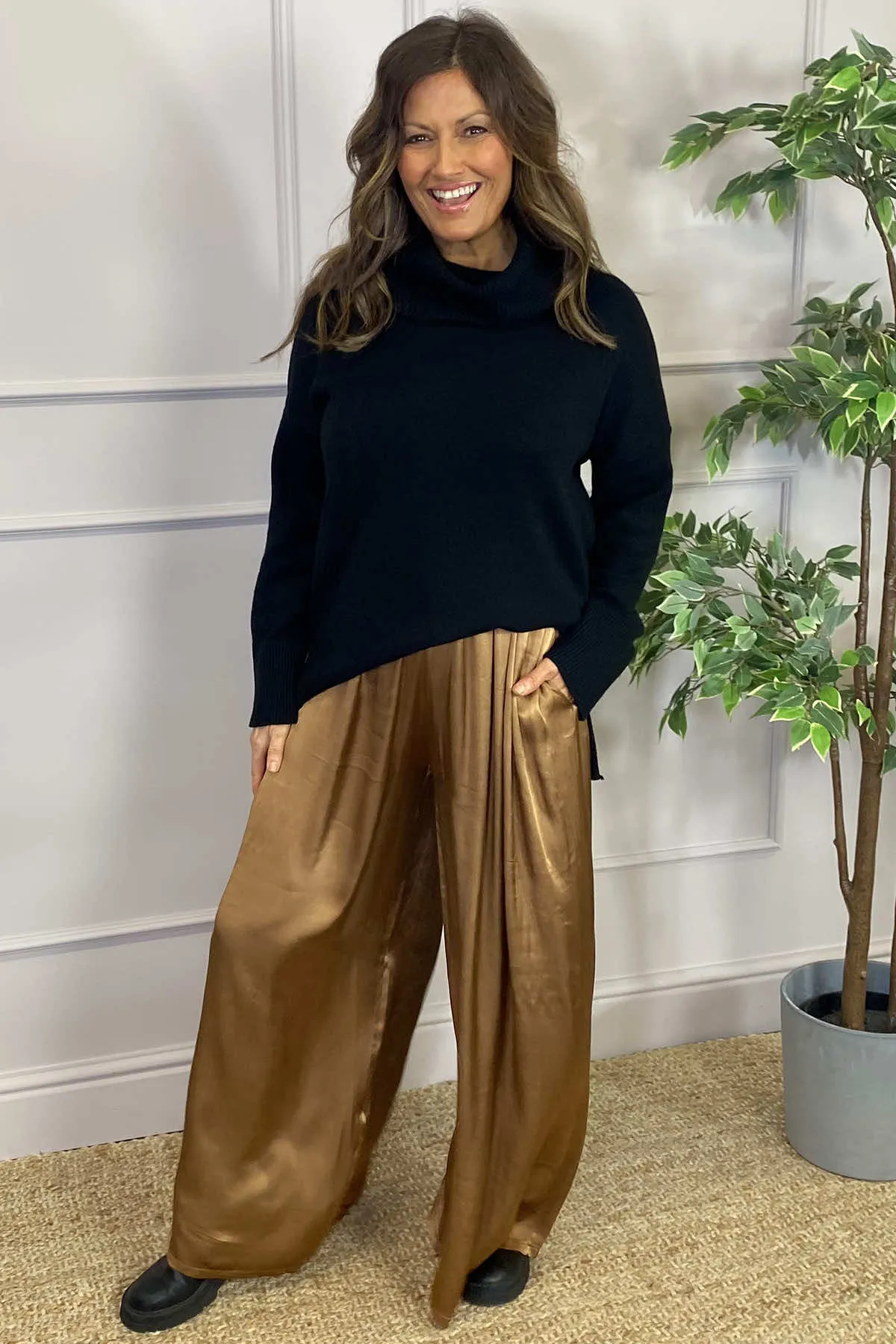 Kathleen Satin Trousers Camel