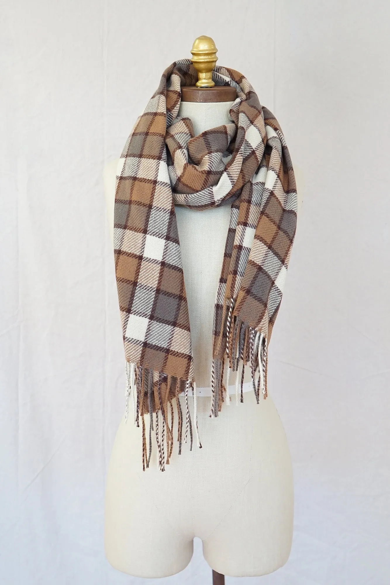 Knit Checker Scarf- Mocha