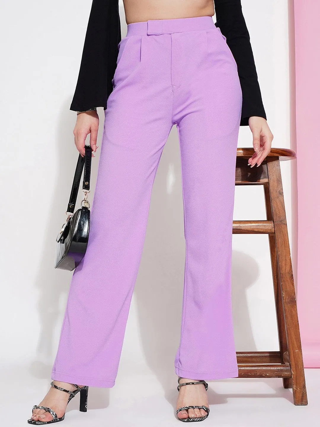 Lavender Regular Fit Solid Trouser