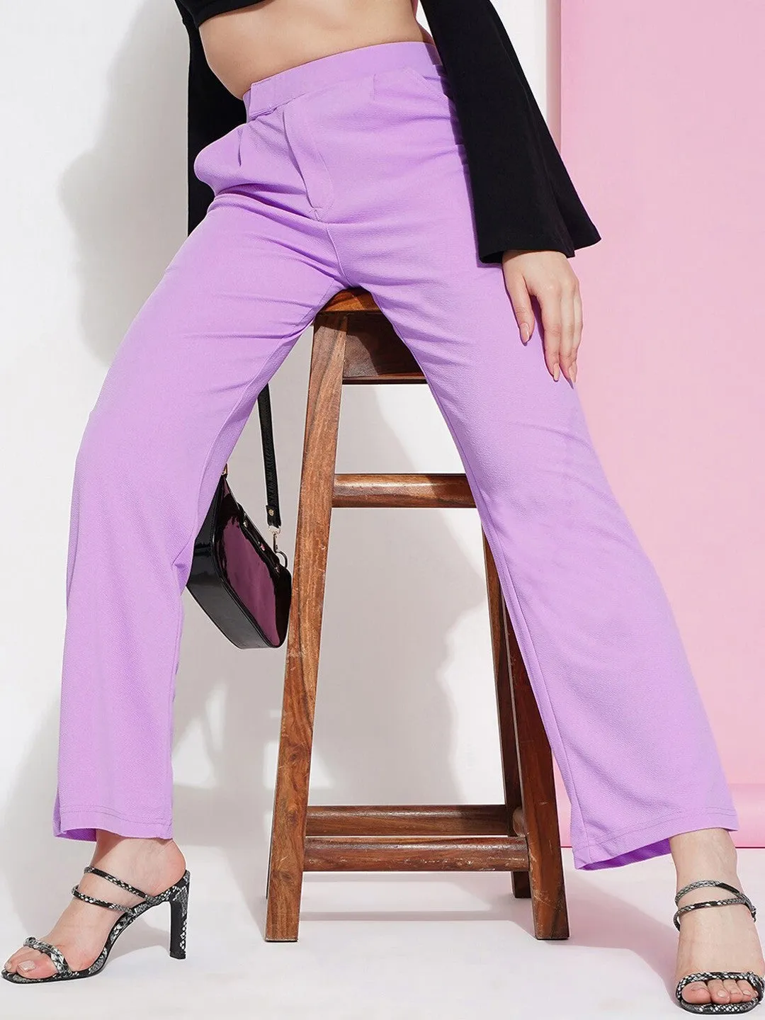 Lavender Regular Fit Solid Trouser