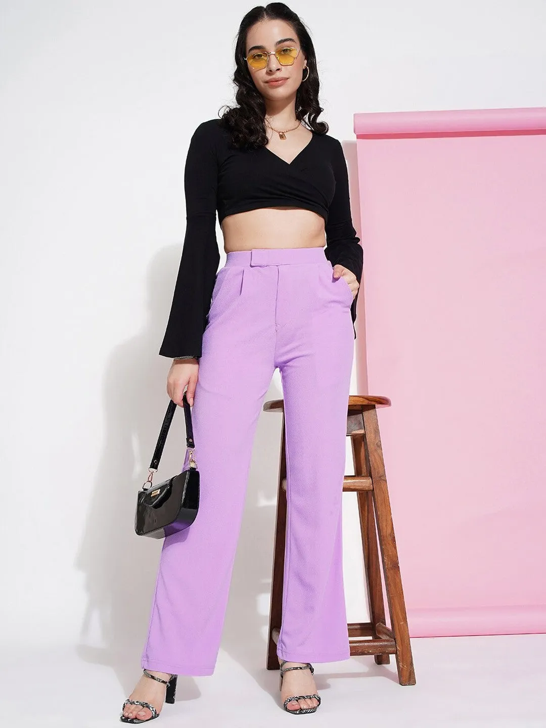 Lavender Regular Fit Solid Trouser