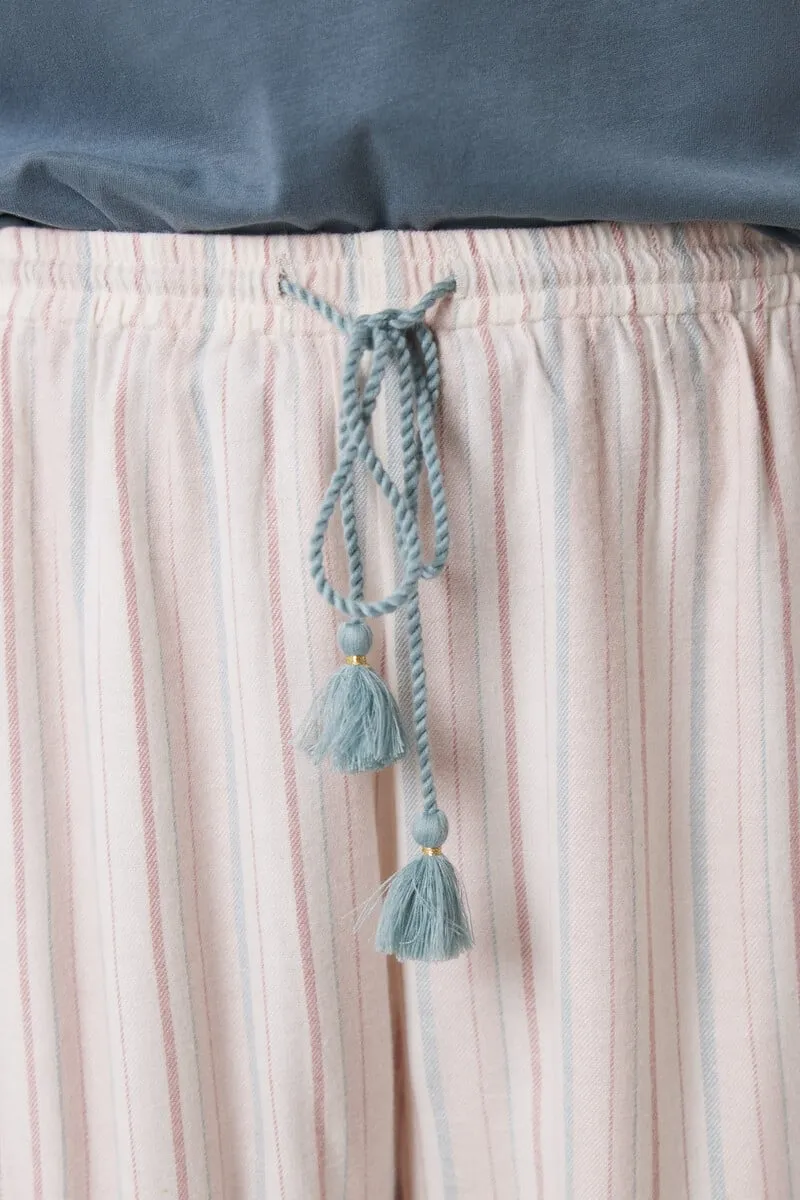 Long flannel trousers with multicoloured striped