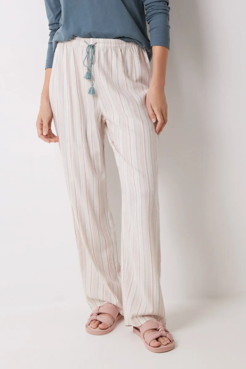 Long flannel trousers with multicoloured striped