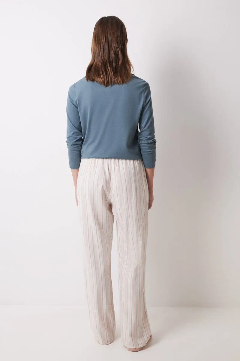 Long flannel trousers with multicoloured striped