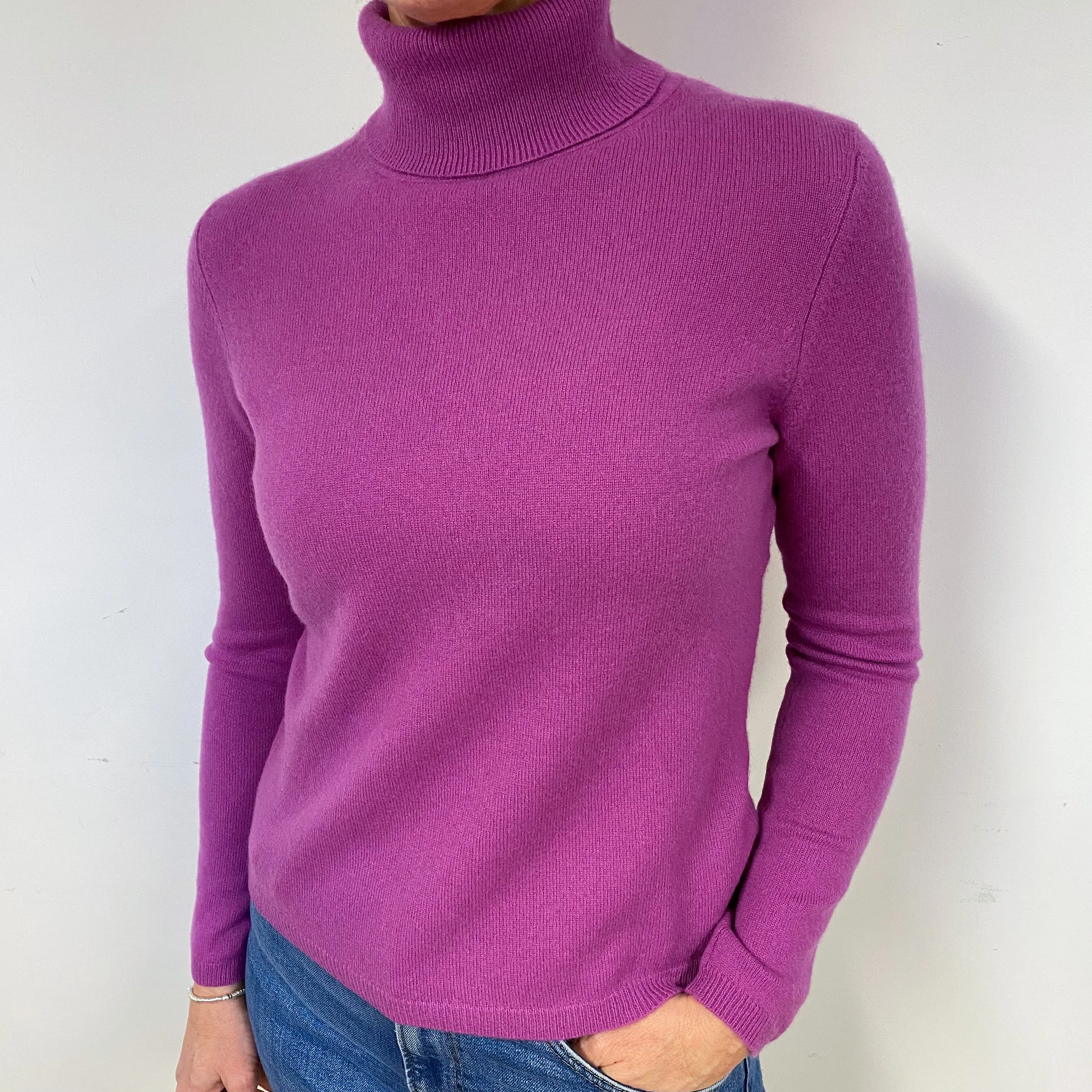 Magenta Cashmere Polo Neck Jumper Medium