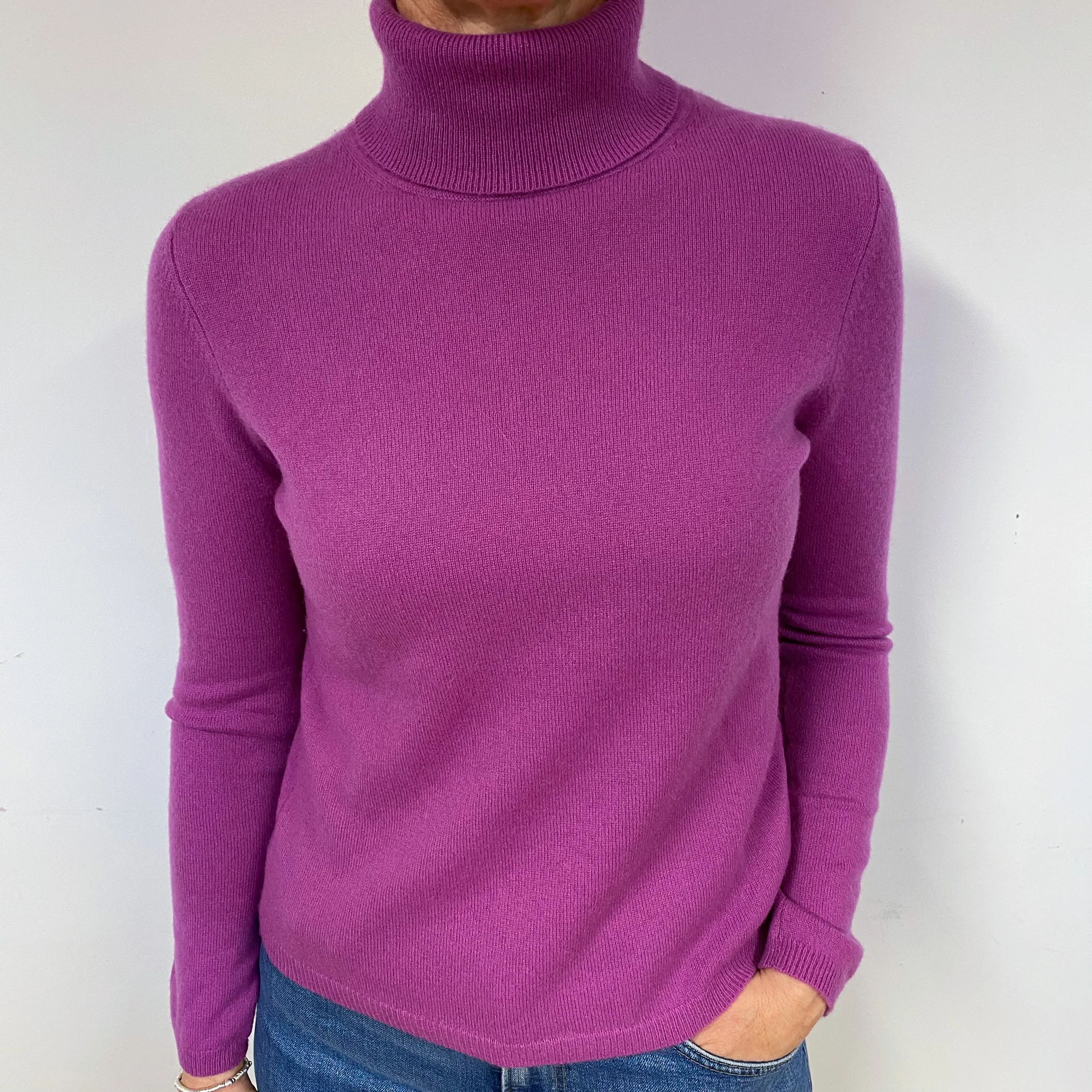 Magenta Cashmere Polo Neck Jumper Medium
