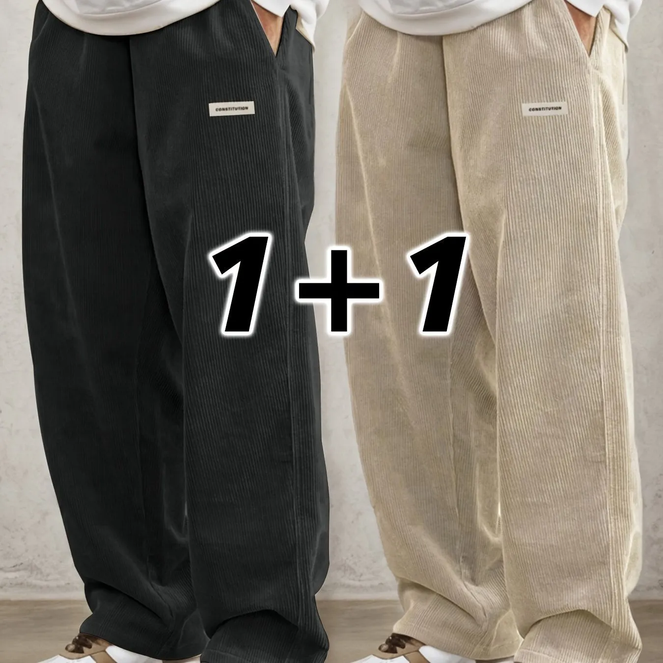 Men's Casual Woven Corduroy Overalls Set - 100% Polyester Non-Stretch Solid Color Regular Length All-Season Pants with Pockets, Elastic Waist