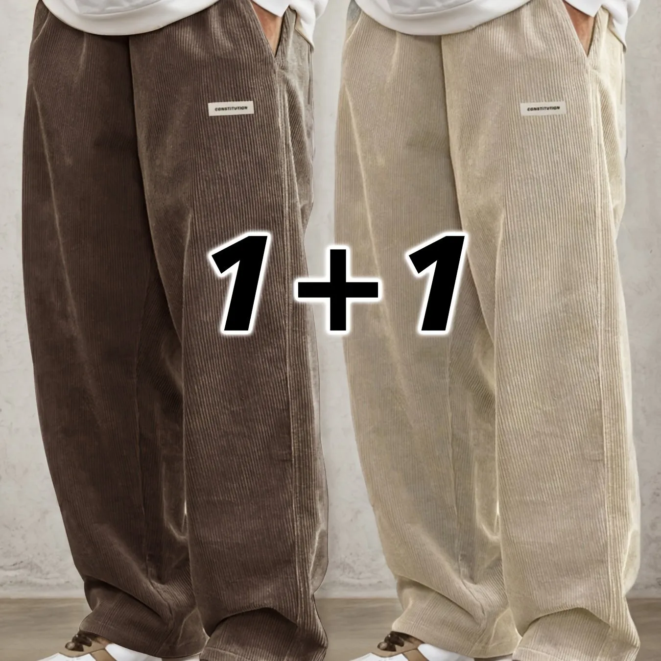 Men's Casual Woven Corduroy Overalls Set - 100% Polyester Non-Stretch Solid Color Regular Length All-Season Pants with Pockets, Elastic Waist
