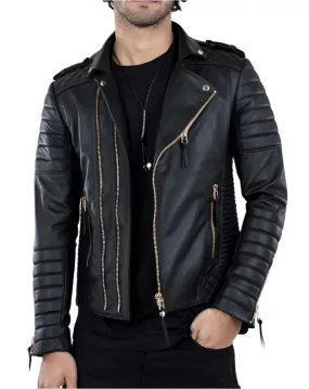 Men's Genuine Leather Quilted Biker Jacket