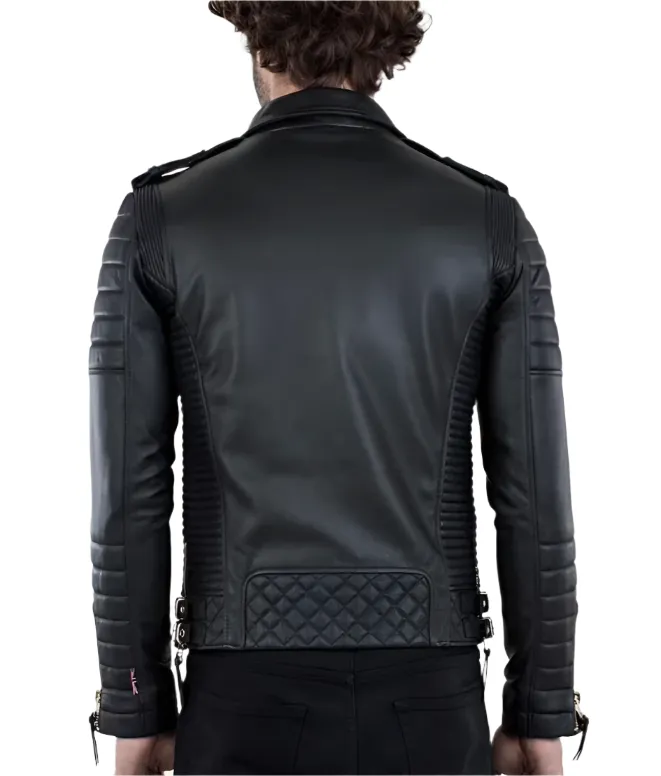 Men's Genuine Leather Quilted Biker Jacket