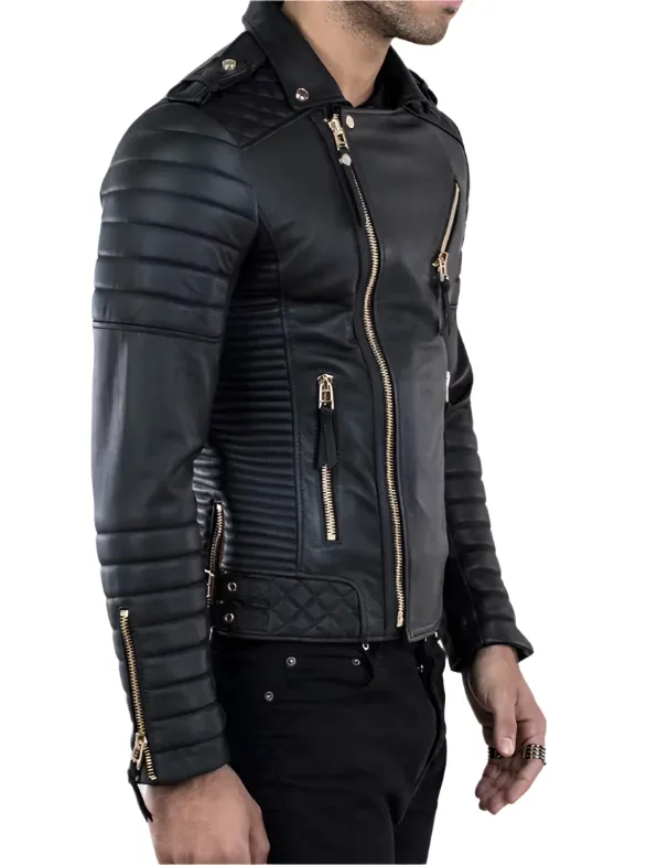 Men's Genuine Leather Quilted Biker Jacket
