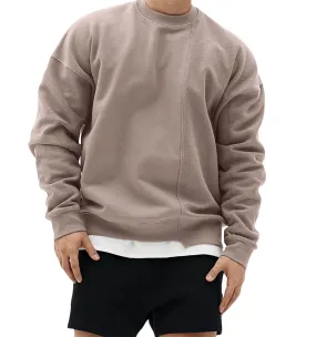 Men's Patchwork Knit Khaki Long Sleeve Pullover Sweatshirt