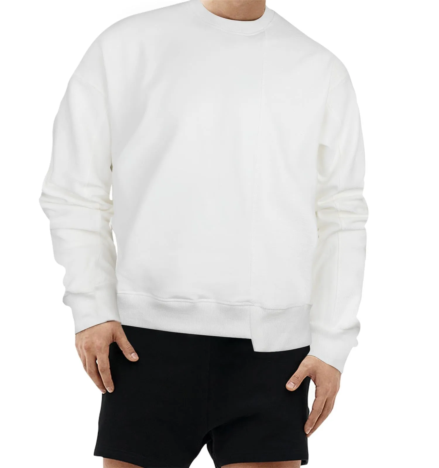 Men's Patchwork Knit Khaki Long Sleeve Pullover Sweatshirt
