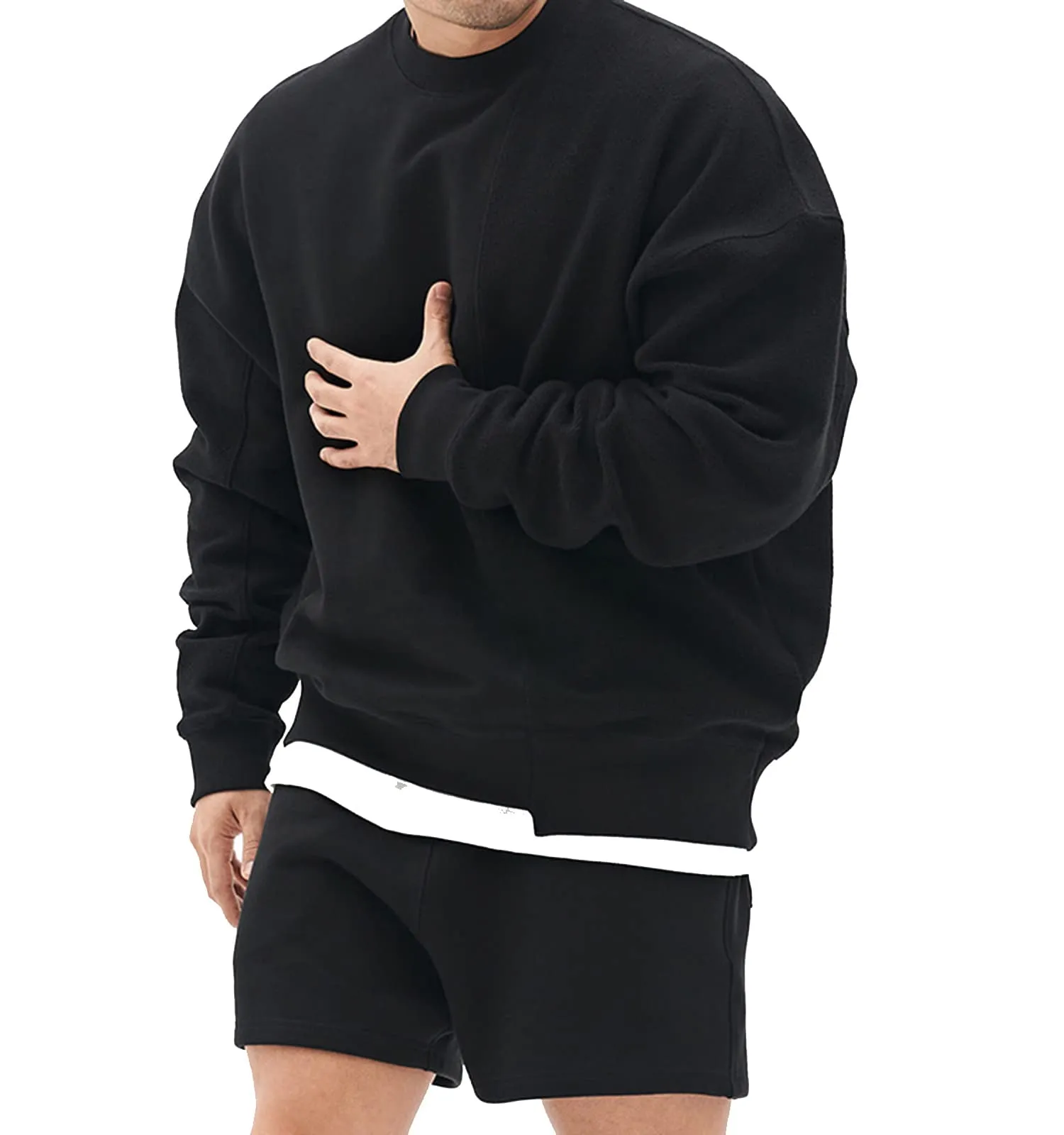 Men's Patchwork Knit Khaki Long Sleeve Pullover Sweatshirt