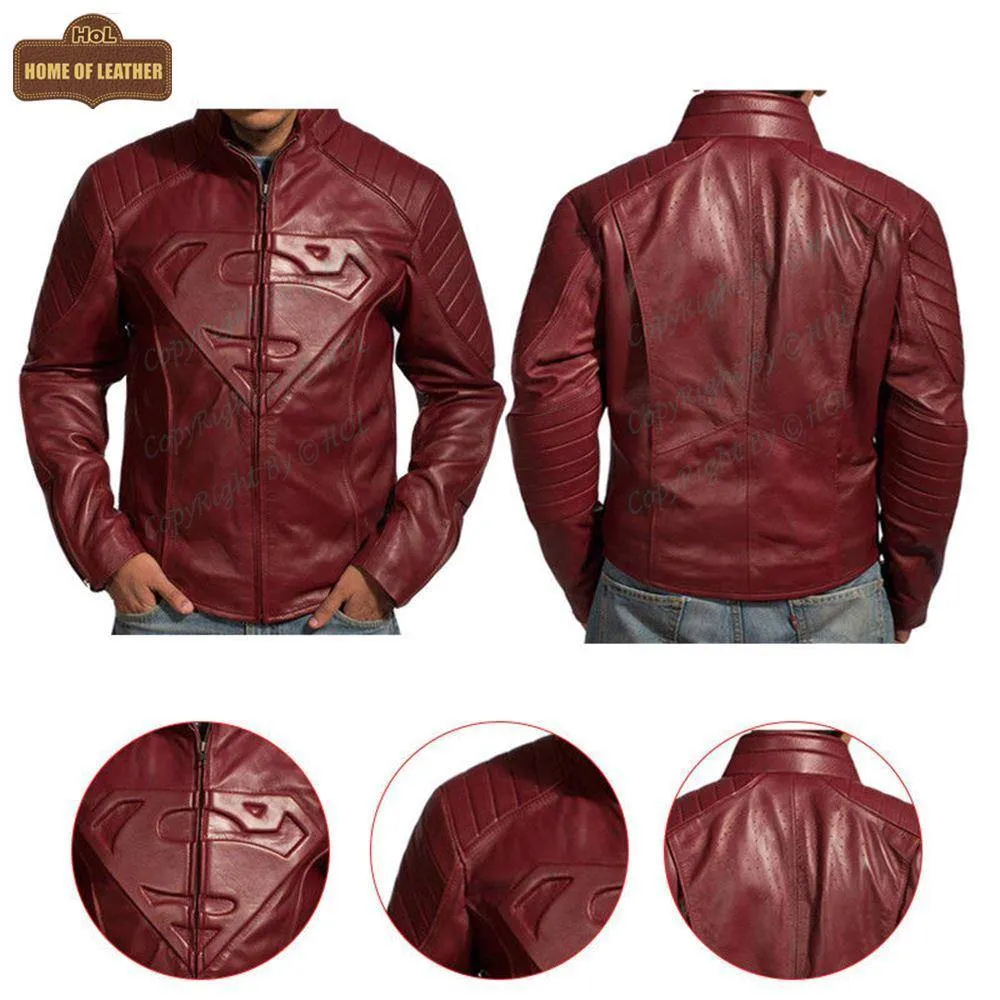 MMJ18 Superman Smallville Tom Welling Style Emblem Faux Leather Jacket
