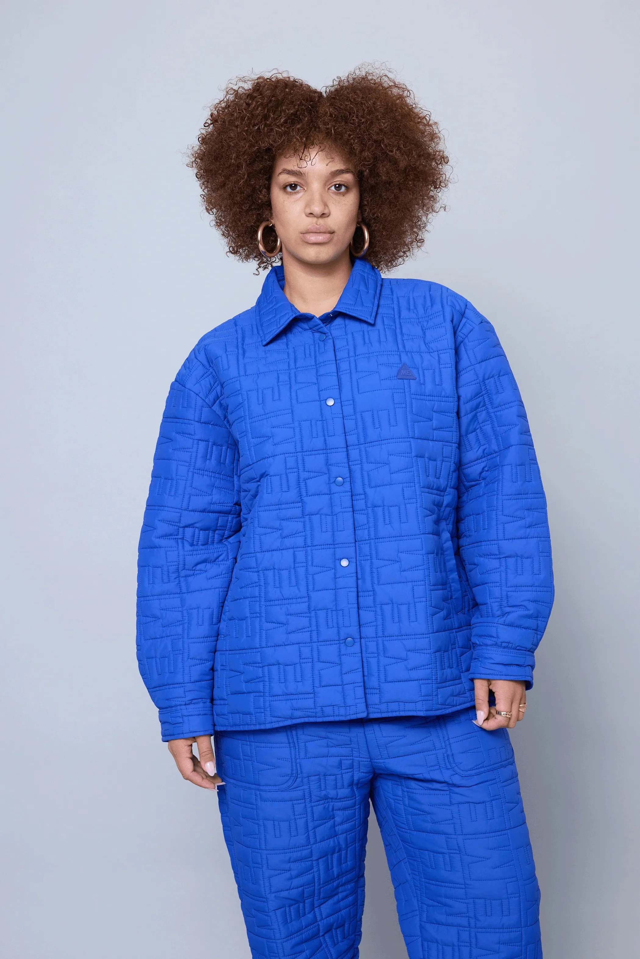 Monogram Quilted Puff Shacket - Cobalt