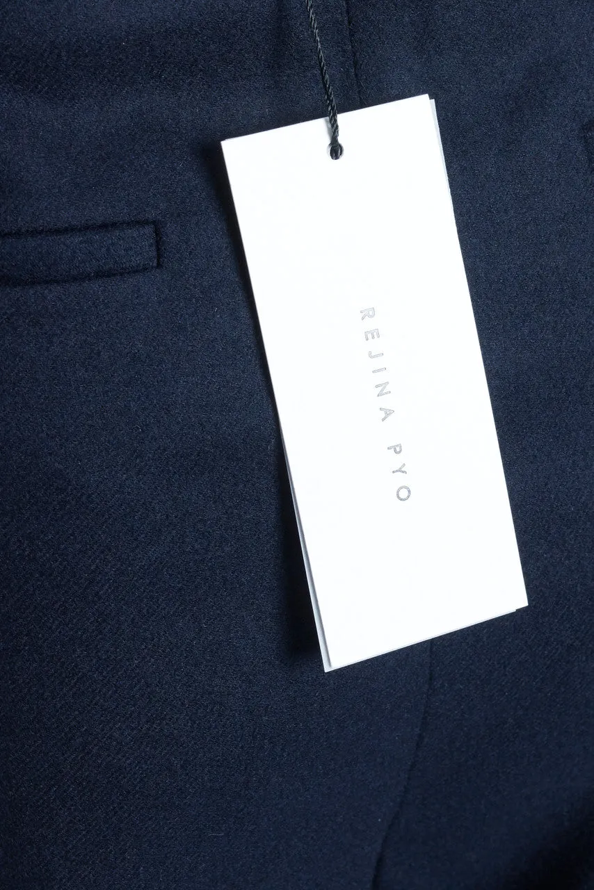 Navy Blue Boiled Wool Wide Leg Trousers