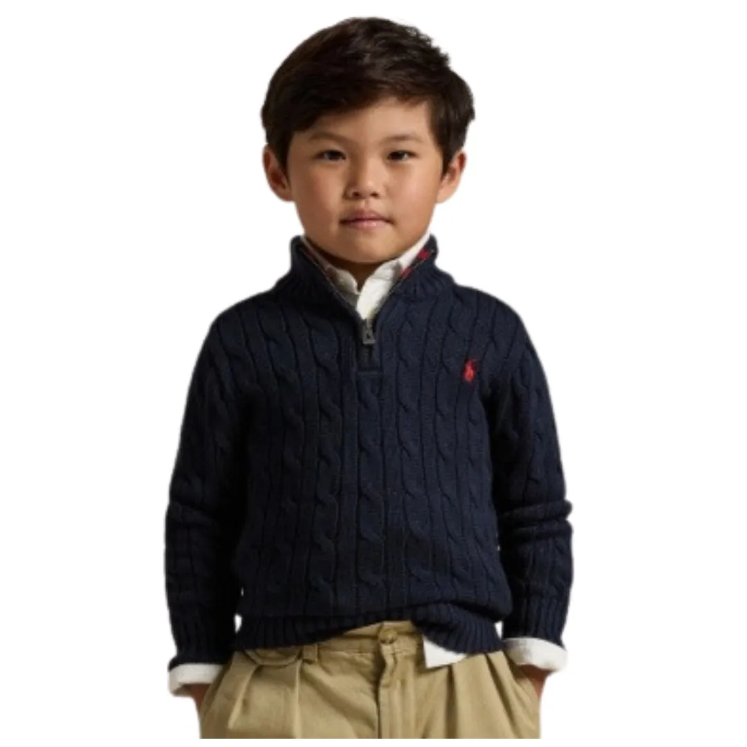 Navy Cable Knit 1/4 Zip Jumper