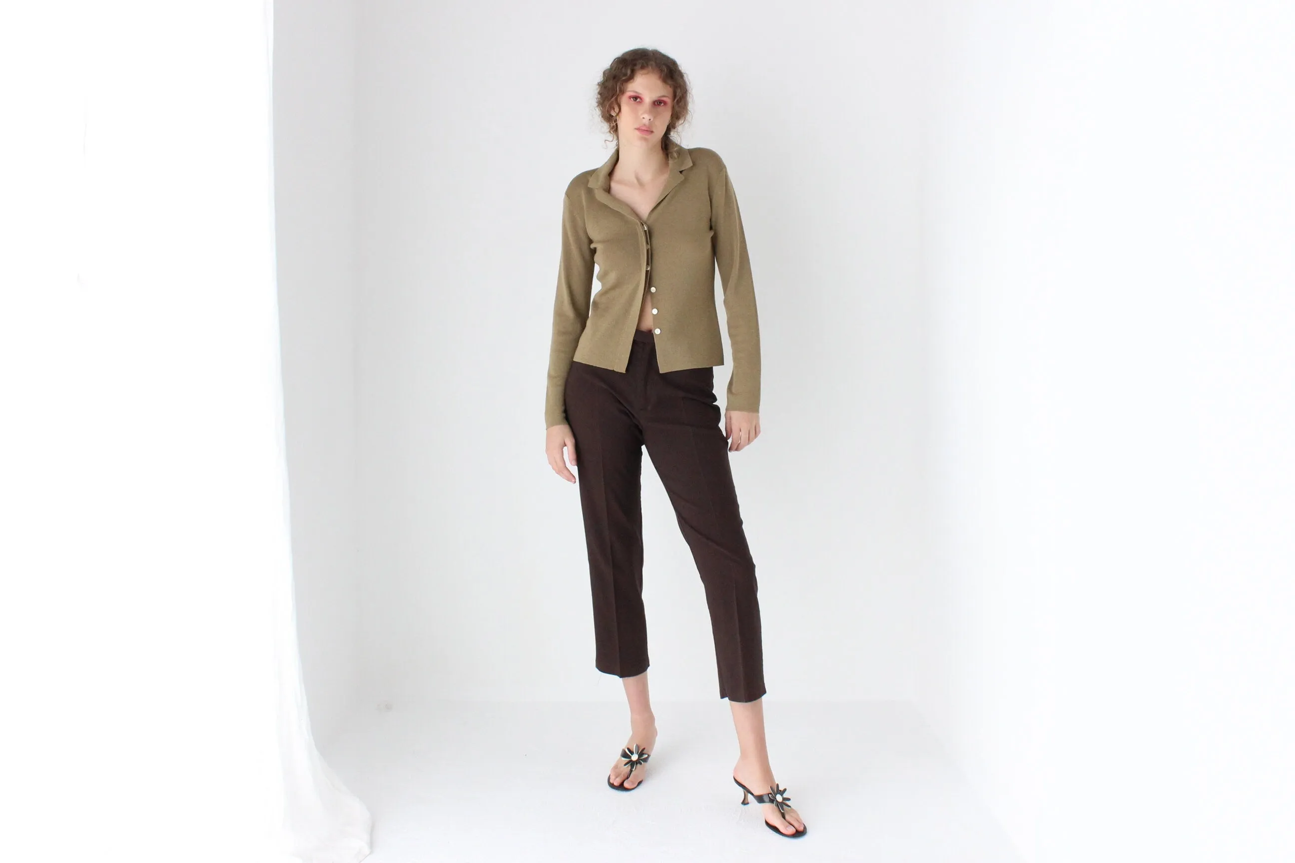 Neutral 90s Wool Blend Button Front Knit