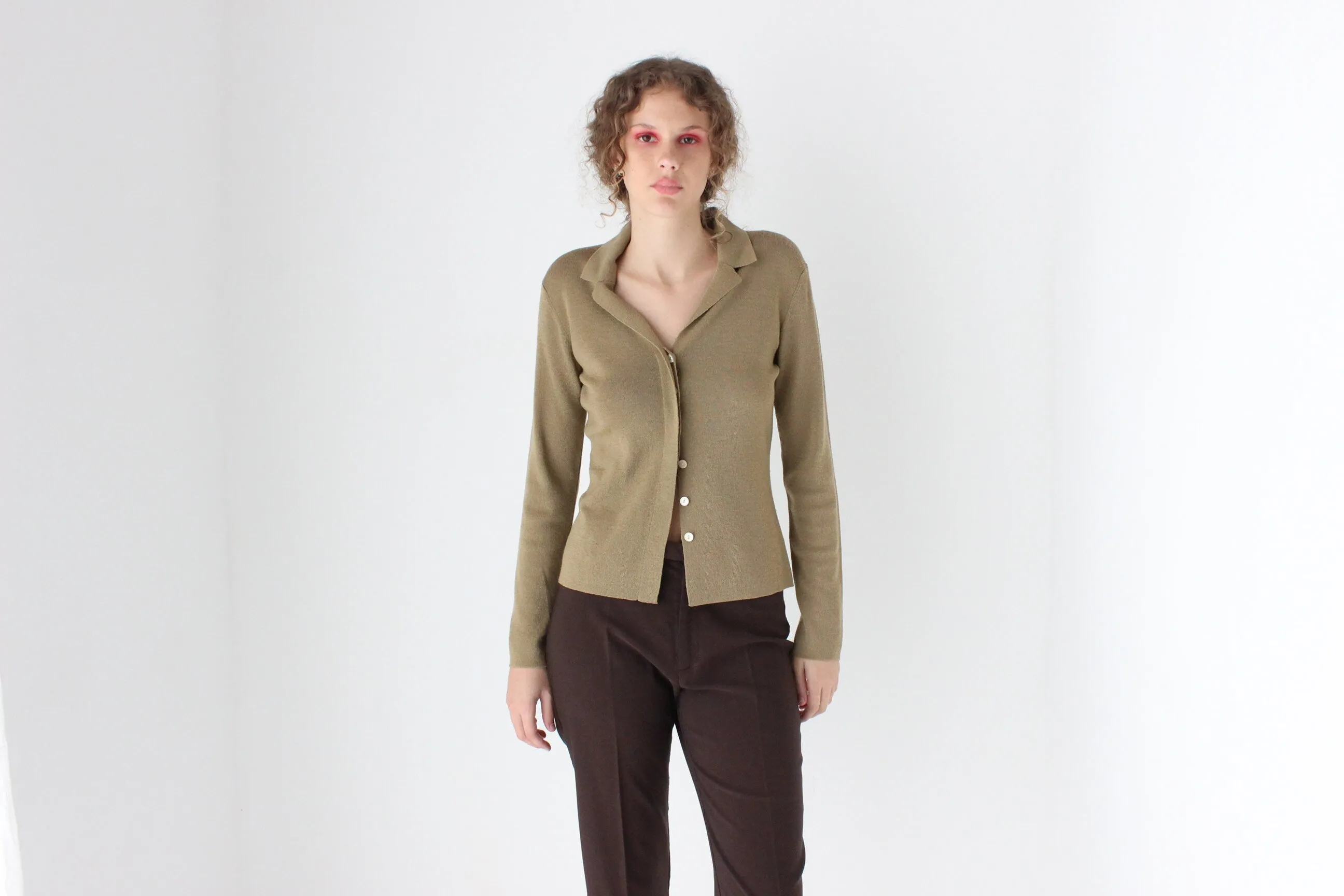 Neutral 90s Wool Blend Button Front Knit