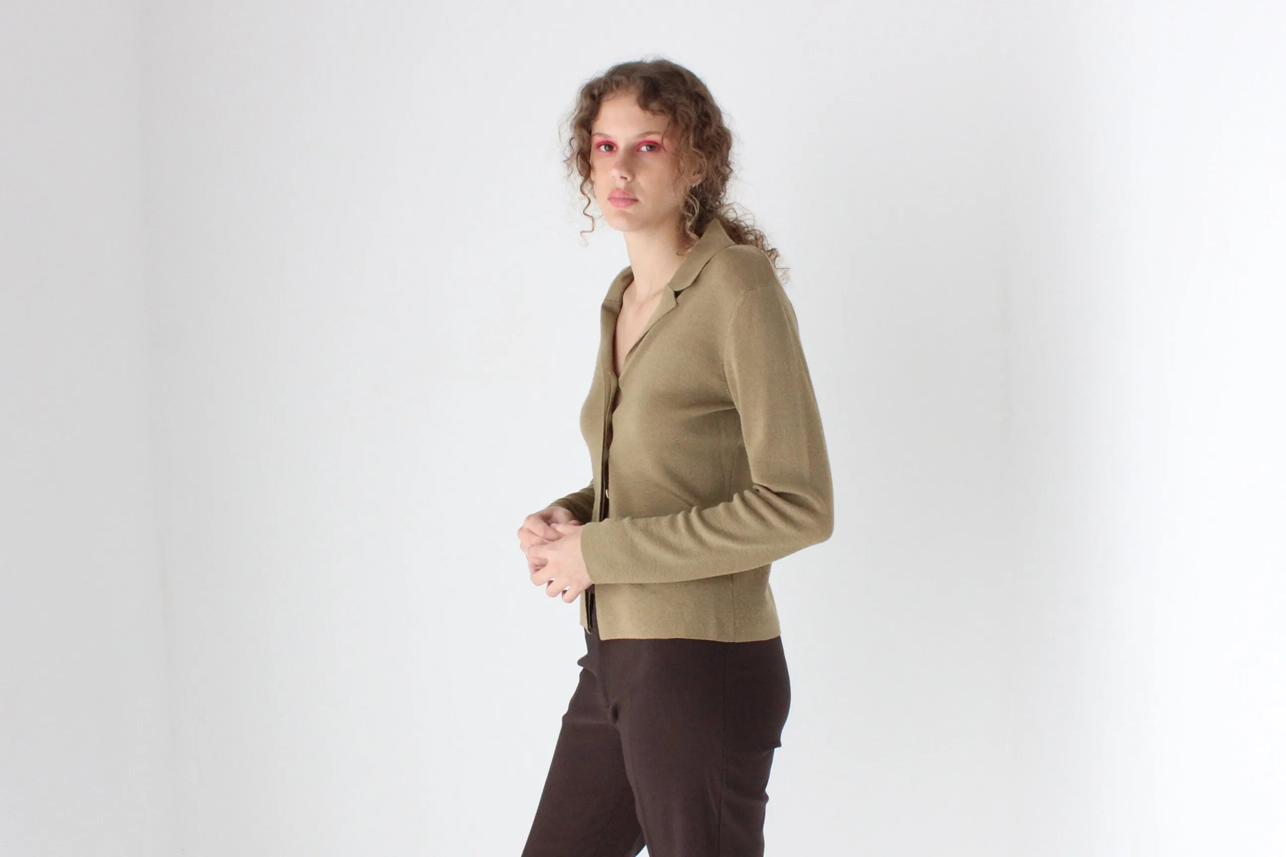 Neutral 90s Wool Blend Button Front Knit