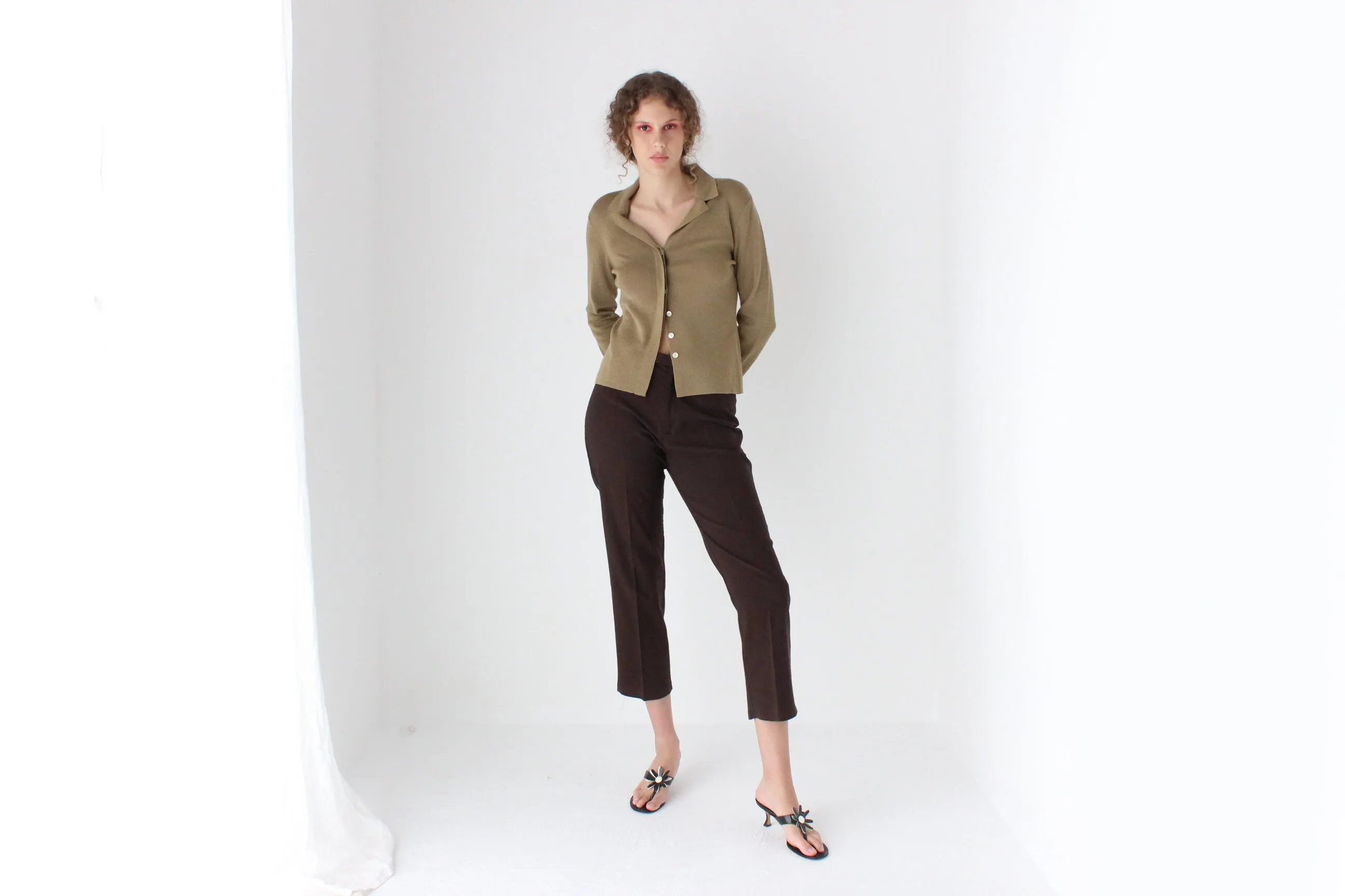 Neutral 90s Wool Blend Button Front Knit