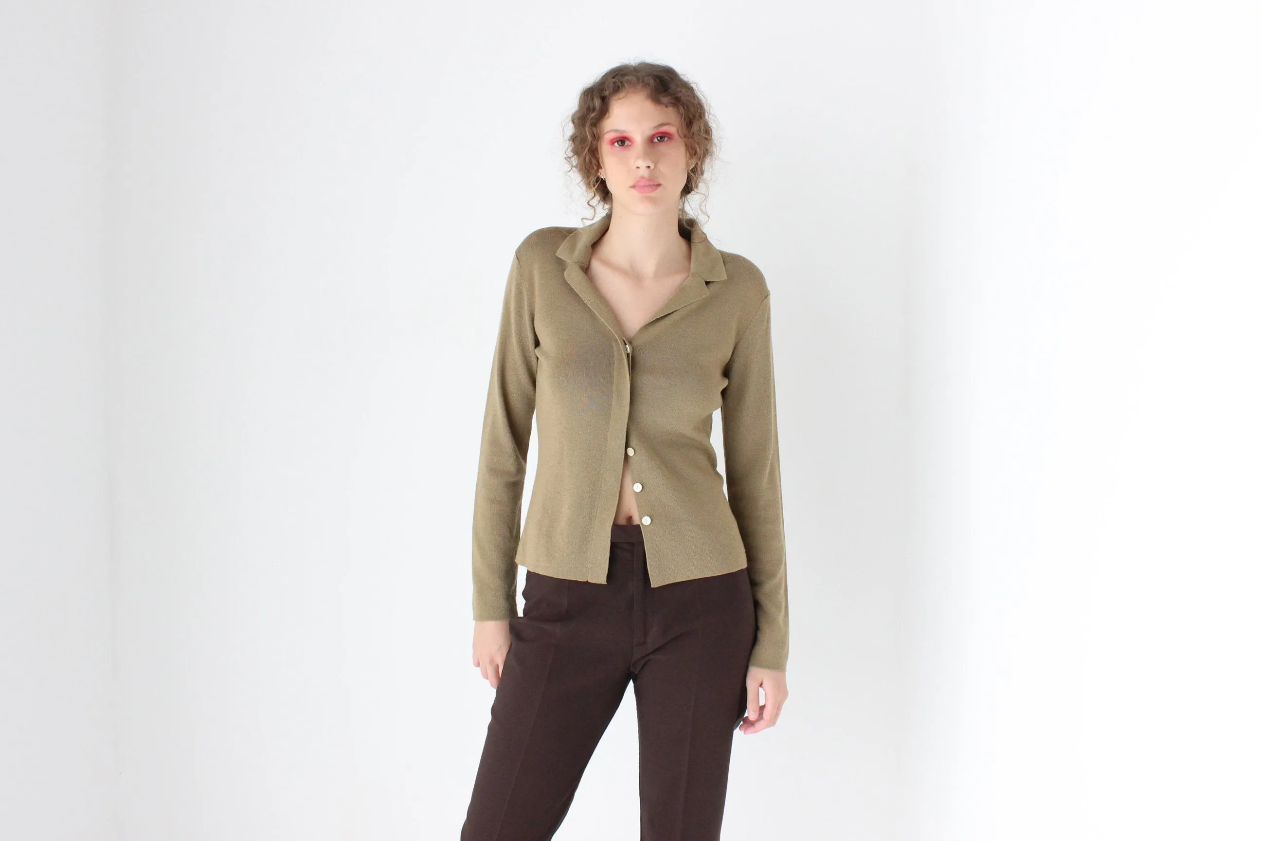 Neutral 90s Wool Blend Button Front Knit