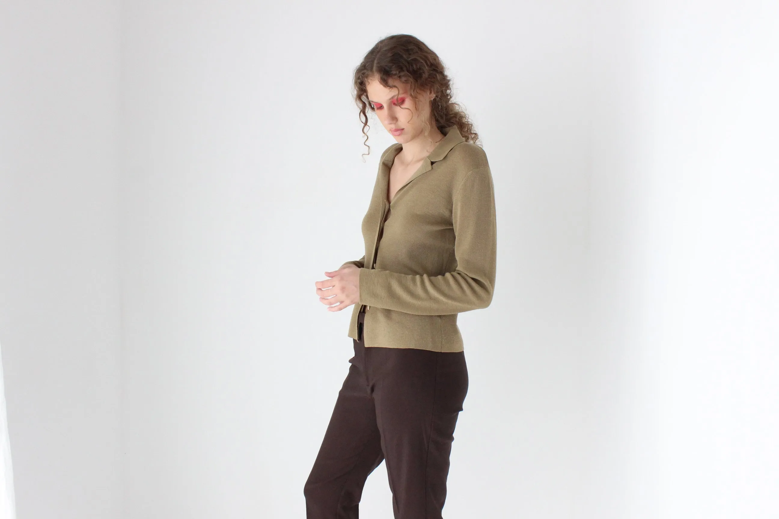 Neutral 90s Wool Blend Button Front Knit